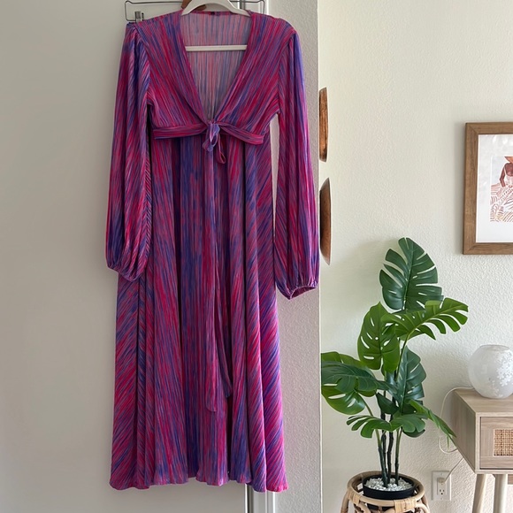 Matching Set! Cotton Candy Hot Pink Purple Long Sleeve Wrap Top Maxi Skirt Vacay - Picture 5 of 14